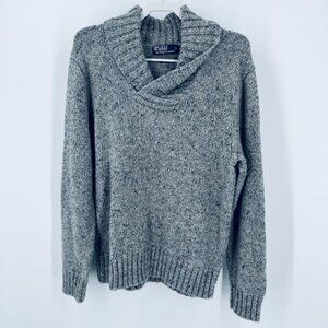 Polo Ralph Lauren Collard V Neck  Sweater Alpaca Blend Size L Grey